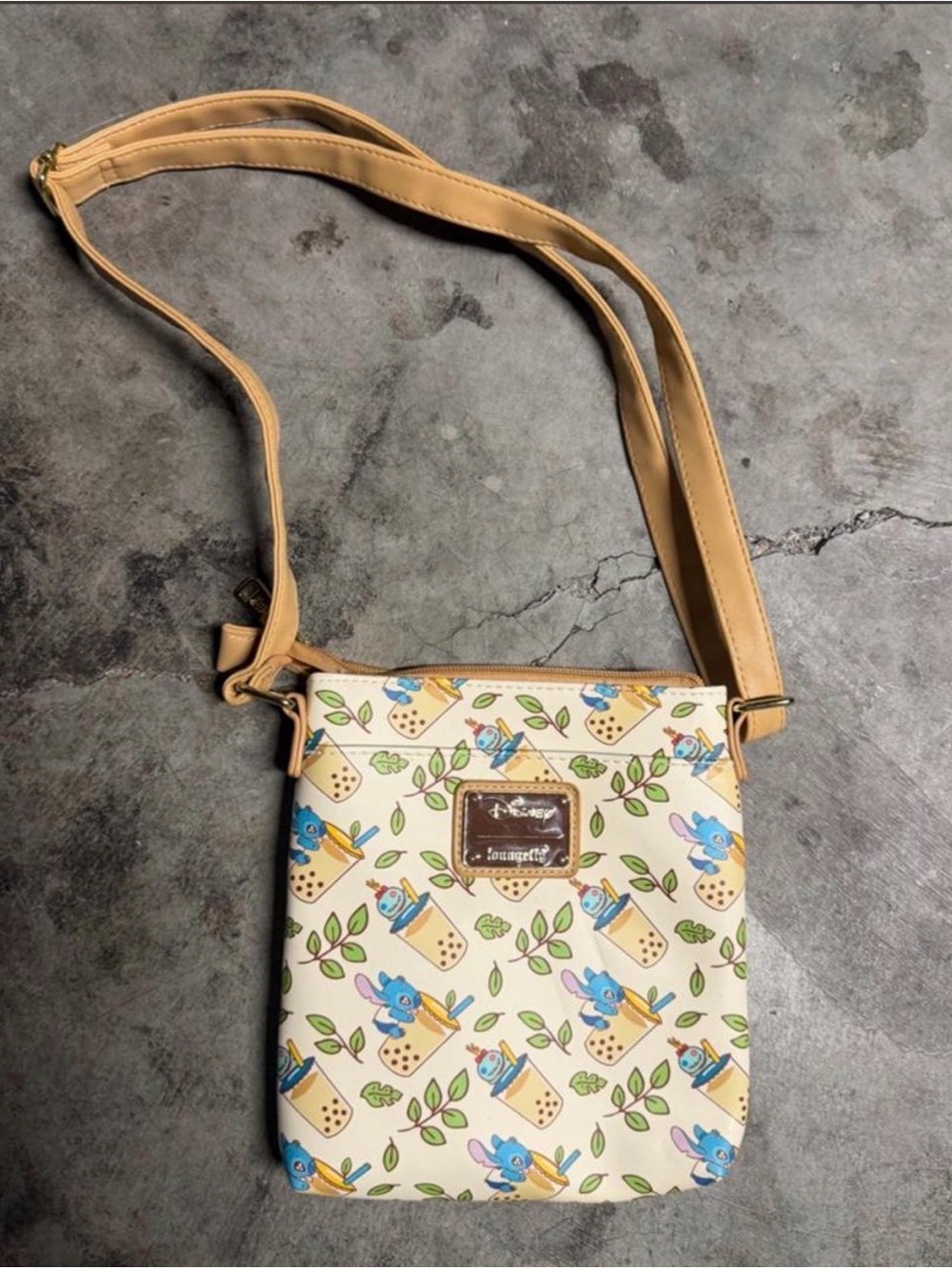 Cute Floral Bubble Tea stitch  Crossbody Bag in Tan and Cream